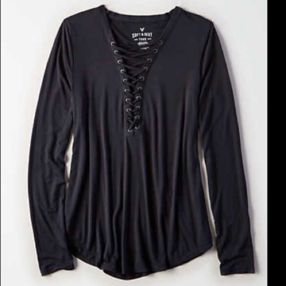 American Eagle soft & sexy SM teal laced tee nwot